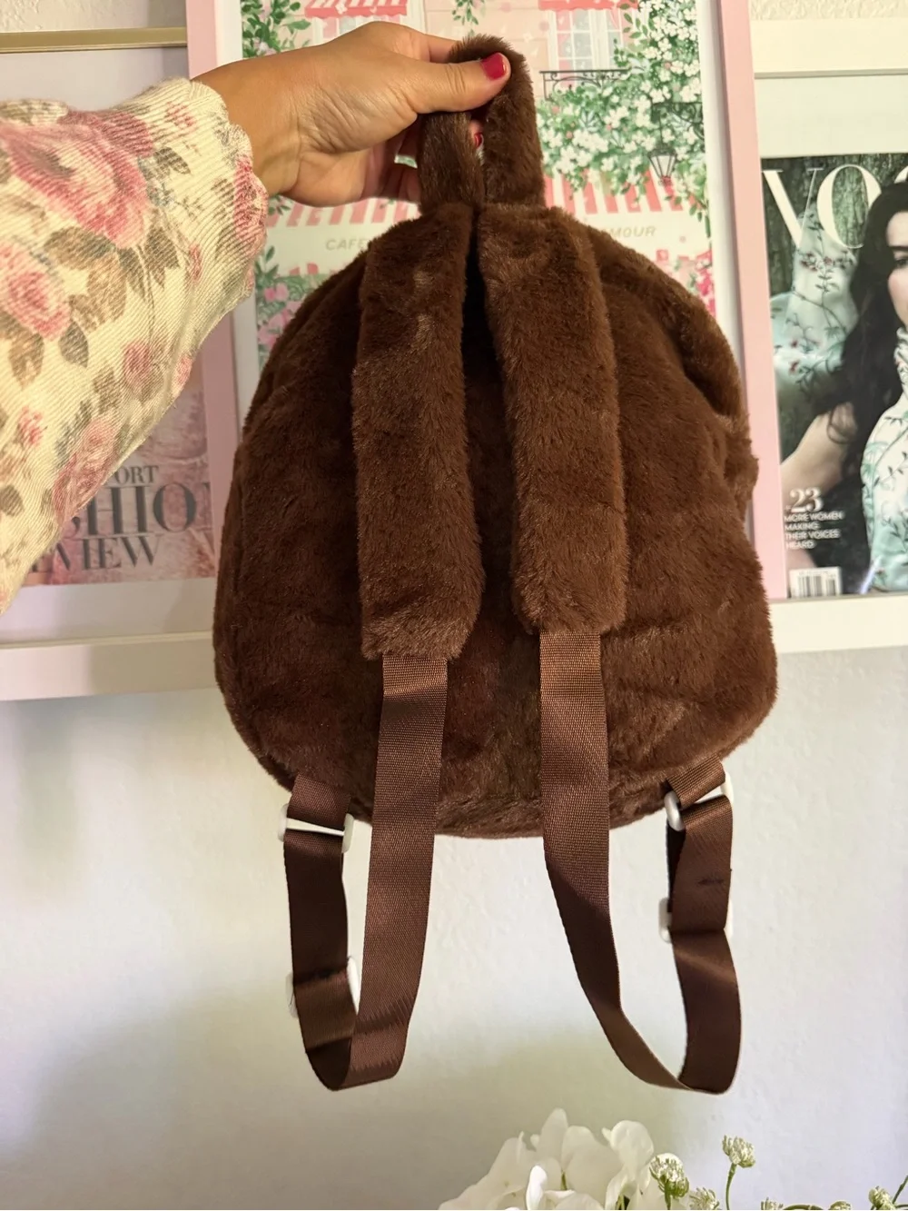 Brown Plush Monster Backpack - Cute Character Bag